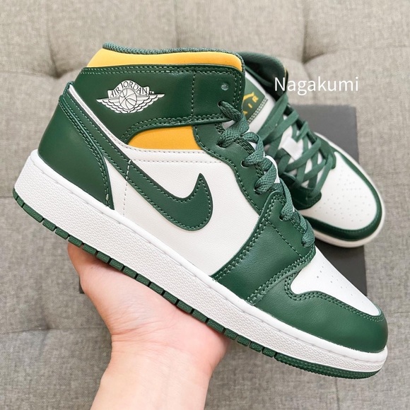 🍃🌵 Nike air Jordan 1 Retro mid white green shoes - Picture 3 of 4